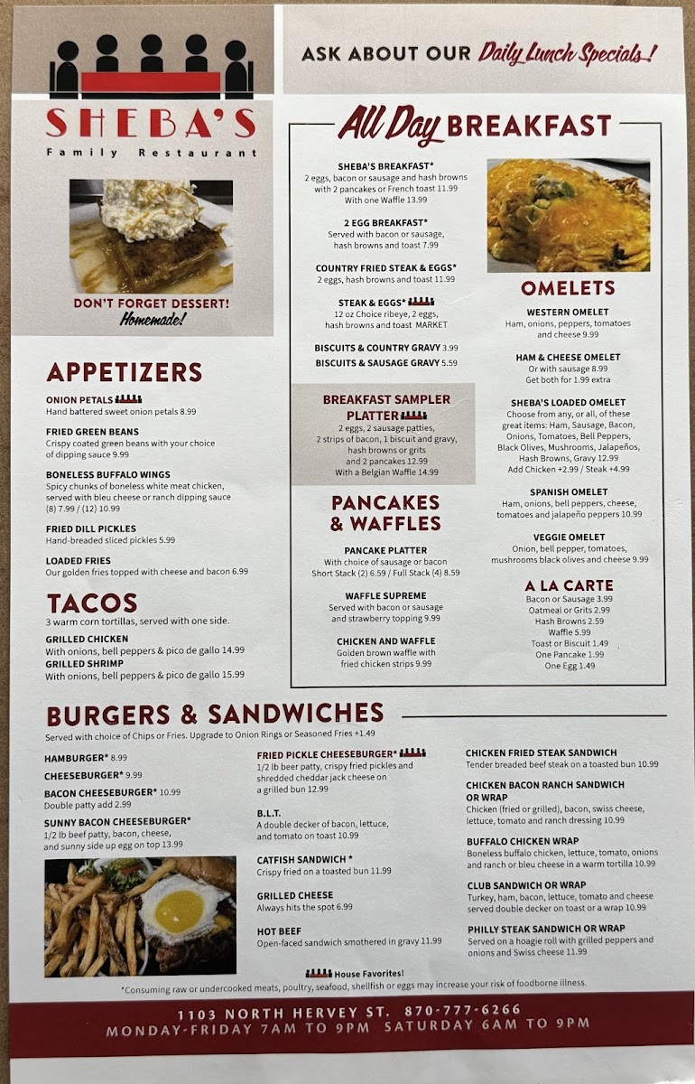 Sheba's Menu - Image 1